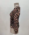 Kadın Uzun Kollu Kare Yakalı Leopar Desenli Dalgıç Bluz