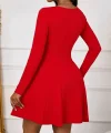 Kadın Uzun Kollu Kare Yakalı Mini Ithal Krep Elbise