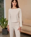 Kadın Uzun Kollu Kayık Yaka Bluz Kuşaklı Havuç Pantolon Aerobin Ikili Takım