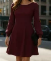 Kadın Uzun Kollu Kayık Yaka Kısa Triko Elbise