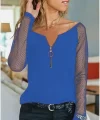 Kadın Uzun Kollu Kayık Yaka önü Fermuarlı Kolları Tül Viskon Bluz