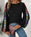 Kadın Uzun Kollu Kayık Yaka şardonlu Dalgıç Bluz