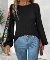 Kadın Uzun Kollu Kayık Yaka şardonlu Dalgıç Bluz