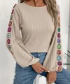 Kadın Uzun Kollu Kayık Yaka şardonlu Kaşkorse Bej Bluz