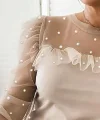 Kadın Uzun Kollu Kol Ve Yaka Tül Ve Inci Detay Viskon Bluz