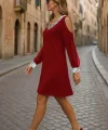 Kadın Uzun Kollu Kollar Tül V Yakalı Mini Janjan Krep Elbise