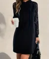 Kadın Uzun Kollu Kolları Dantel Detaylı Kapşonlu Bağcıklı Kısa Viskon Iki Iplik Elbise
