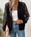Kadın Uzun Kollu Kolları Dantelli önü Fermuarlı Iki Iplik Ceket