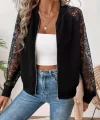 Kadın Uzun Kollu Kolları Dantelli önü Fermuarlı Iki Iplik Ceket