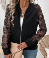 Kadın Uzun Kollu Kolları Dantelli önü Fermuarlı Iki Iplik Ceket