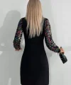 Kadın Uzun Kollu Kolları Payet Bisiklet Yaka Kısa Kaşkorse Elbise
