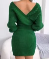 Kadın Uzun Kollu Kruvaze Geniş Yakalı Mini Triko Elbise