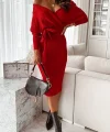 Kadın Uzun Kollu Kruvaze Yaka Bağcık Detay Akrilik Mini Boy Elbise