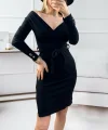 Kadın Uzun Kollu Kruvaze Yaka Bağcık Detay Akrilik Mini Boy Elbise