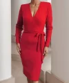 Kadın Uzun Kollu Kruvaze Yaka Bağcık Detay Akrilik Mini Boy Elbise