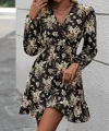 Kadın Uzun Kollu Kruvaze Yaka Beli Gipeli çiçek Desenli Kısa Dalgıç Elbise