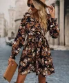 Kadın Uzun Kollu Kruvaze Yaka çiçek Desenli Dalgıç Elbise
