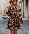 Kadın Uzun Kollu Kruvaze Yaka çiçek Desenli Dalgıç Elbise