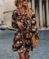 Kadın Uzun Kollu Kruvaze Yaka çiçek Desenli Dalgıç Elbise