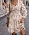 Kadın Uzun Kollu Kruvaze Yaka Desenli Mini Modal Elbise
