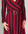Kadın Uzun Kollu Kruvaze Yaka Kemer Dahil çizgili Triko Elbise