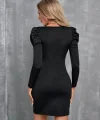 Kadın Uzun Kollu Kruvaze Yaka Kol Detaylı Ithal Krep Mini Elbise