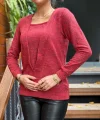 Kadın Uzun Kollu Kruvaze Yaka Kol Ve Etek Ucu Manşet Detay Yumoş Bluz