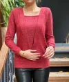 Kadın Uzun Kollu Kruvaze Yaka Kol Ve Etek Ucu Manşet Detay Yumoş Bluz