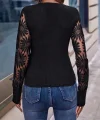 Kadın Uzun Kollu Kruvaze Yaka Kolları çiçek Tül Desenli şardonlu Kaşkorse Bluz