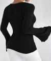 Kadın Uzun Kollu Kruvaze Yaka Kolları Ispanyol şardonlu Kaşkorse Bluz