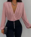 Kadın Uzun Kollu Kruvaze Yaka Sandy Bluz