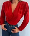 Kadın Uzun Kollu Kruvaze Yaka Sandy Bluz