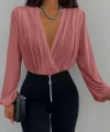 Kadın Uzun Kollu Kruvaze Yaka Sandy Bluz