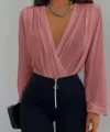 Kadın Uzun Kollu Kruvaze Yaka Sandy Bluz