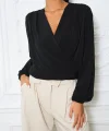 Kadın Uzun Kollu Kruvaze Yaka Sandy Bluz