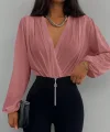 Kadın Uzun Kollu Kruvaze Yaka Sandy Bluz