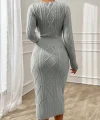 Kadın Uzun Kollu Kruvaze Yaka Triko Midi Boy Elbise