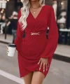 Kadın Uzun Kollu Kruvaze Yaka Yandan Büzgülü Asimetrik Detaylı Ithal Krep Mini Elbise