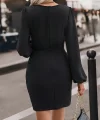 Kadın Uzun Kollu Kruvaze Yaka Yandan Büzgülü Asimetrik Detaylı Ithal Krep Mini Elbise