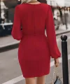 Kadın Uzun Kollu Kruvaze Yaka Yandan Büzgülü Asimetrik Detaylı Ithal Krep Mini Elbise