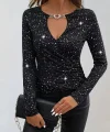 Kadın Uzun Kollu Kruvaze Yakalı Aksesuarlı Dalgıç Bluz