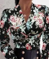 Kadın Uzun Kollu Kruvaze Yakalı Kelebek Desenli şardonlu Dalgıç Bluz