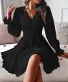 Kadın Uzun Kollu Kruvaze Yakalı Mini Sandy Elbise