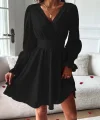 Kadın Uzun Kollu Kruvaze Yakalı Mini Sandy Elbise
