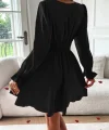 Kadın Uzun Kollu Kruvaze Yakalı Mini Sandy Elbise