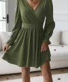 Kadın Uzun Kollu Kruvaze Yakalı Mini Sandy Elbise