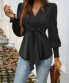Kadın Uzun Kollu Kruvaze Yakalı önden Bağlamalı Ithal Krep Bluz