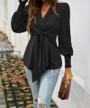 Kadın Uzun Kollu Kruvaze Yakalı önden Bağlamalı Ithal Krep Bluz