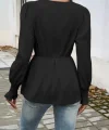 Kadın Uzun Kollu Kruvaze Yakalı önden Bağlamalı Ithal Krep Bluz