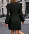 Kadın Uzun Kollu Kruvaze Yakalı Yanlardan Büzgü Detaylı Ithal Krep Kısa Elbise